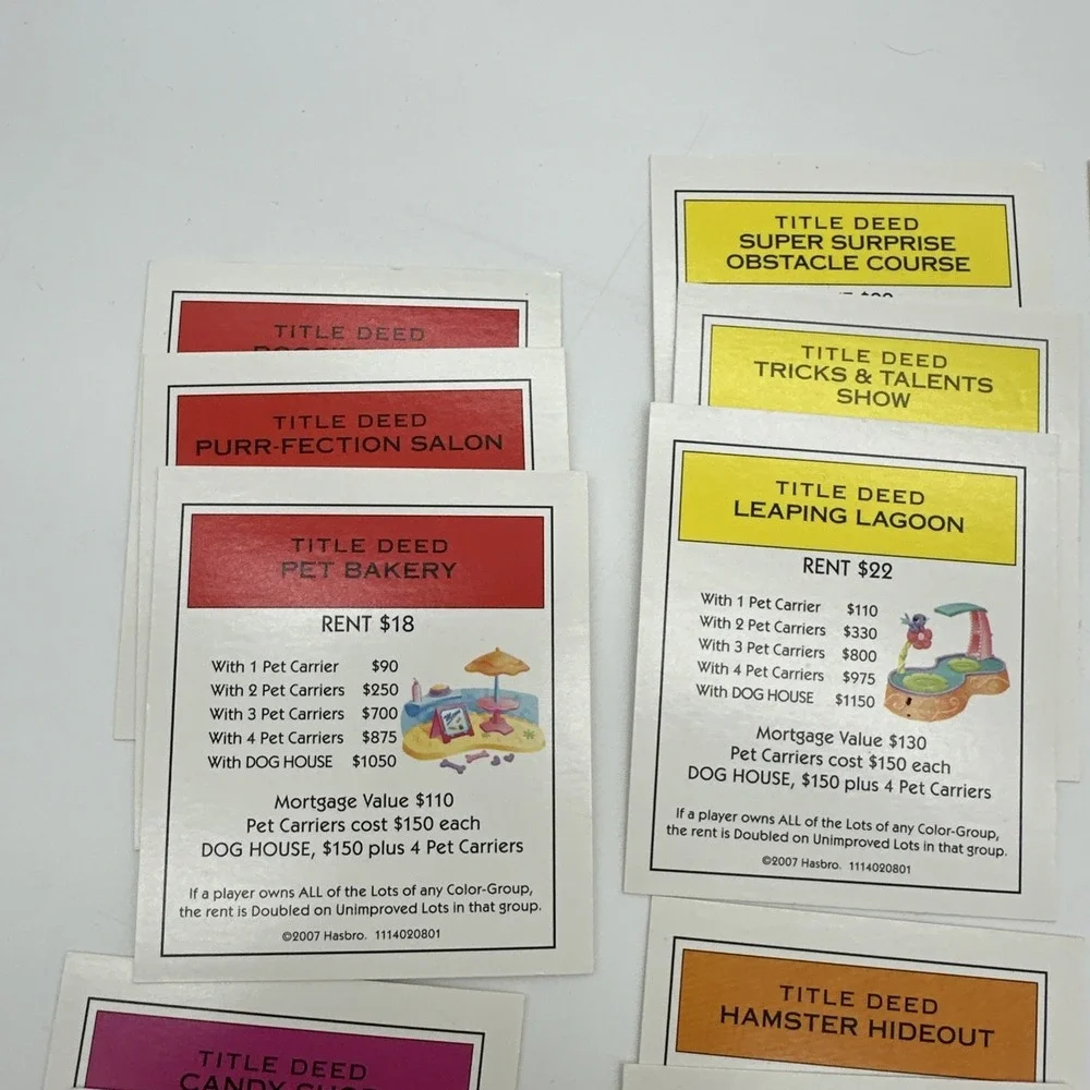 Hasbro Monopoly‎ Littlest Pet Shop Replacement Cards Title Deeds Catnip treats